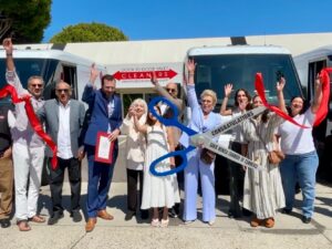 A Crowd Gathers at the Santa Monica location to celebrate Door to Door's Electric Van Ribbon Cutting